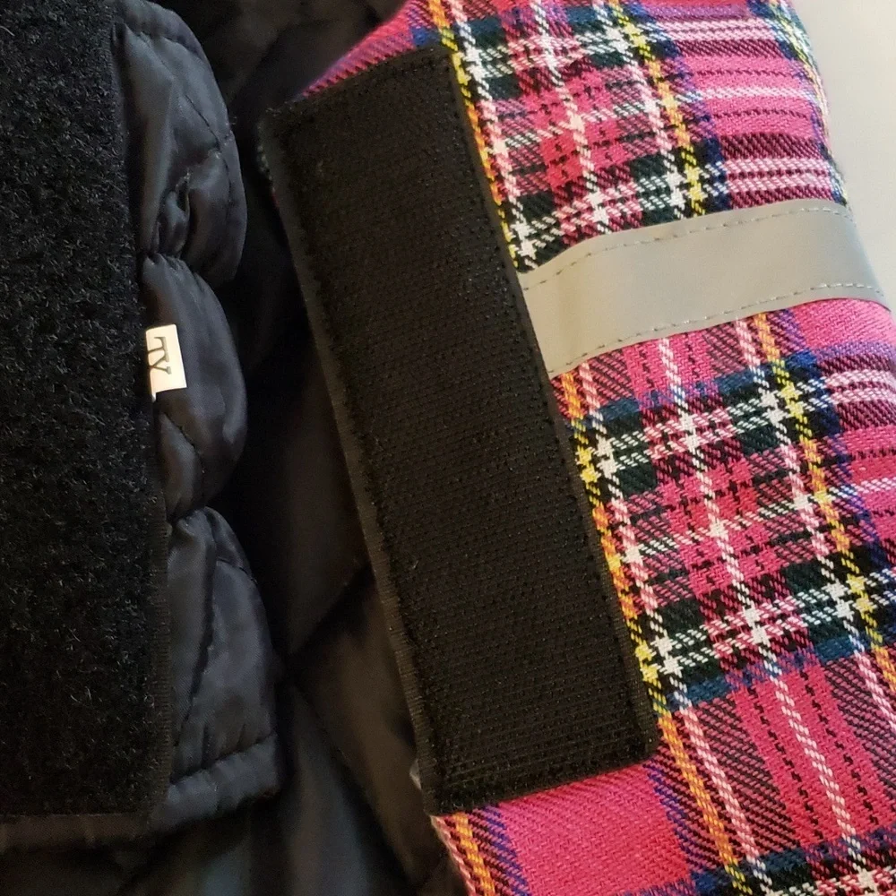 Winter Dog Coat Fuschia Pink Plaid  with Refective Stripe Size XL